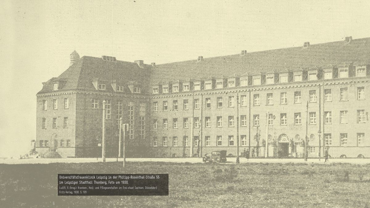 enlarge the image: Foto um 1930 der Universitätsfrauenklinik Leipzig in der Philipp-Rosenthal-Straße 55 im Leipziger Stadtteil Thonberg