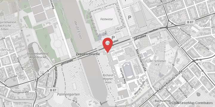 the map shows the following location: Faculty of Sport Science, Jahnallee 59, 04109 Leipzig