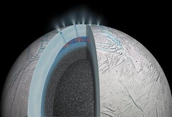 Auf der Abbildung ist der Saturnmondes Enceladus zu sehen,