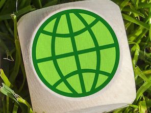 Auf einer grünen Wiese liegen drei Würfel. Es sind ein Herz, eine Weltkugel und der Schriftzug "Save our Planet" darauf abgebildet.