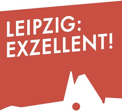 rote Silhouette der Universität Leipzig, darüber der Schriftzug "Leipzig: Exzellent!"