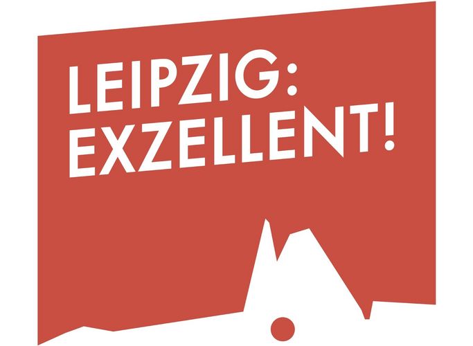 rote Silhouette der Universität Leipzig, darüber der Schriftzug "Leipzig: Exzellent!"