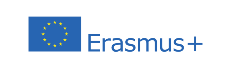 Logo des EU-Programms Erasmus+ mit Schriftzug und EU-Fahne