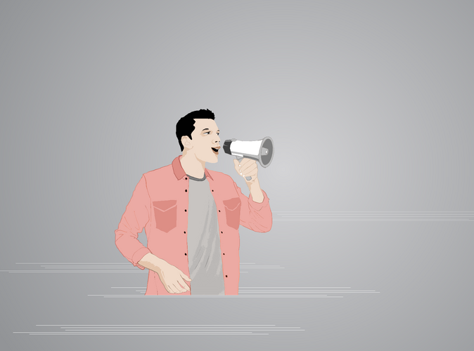 Illustration: Mann spricht in ein Megaphone.