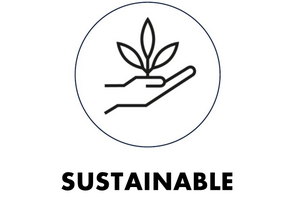 Graphic: a stylised hand holding a plant with the words "Sustainable" written underneath it.