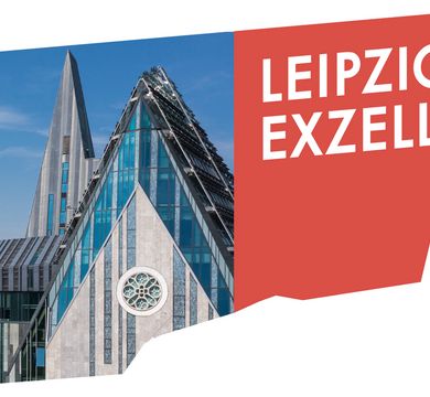 Zu sehen ist das Paulinum, darüber der Schriftzug "Leipzig exzellent"