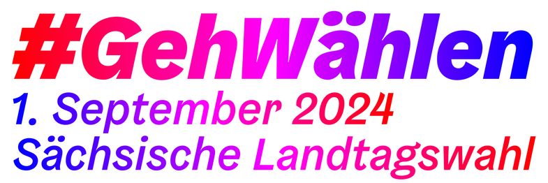 Zu sehen ist das Logo von #GehWählen. Darunter steht: 1. September 2024, Sächsische Landtagswahl.