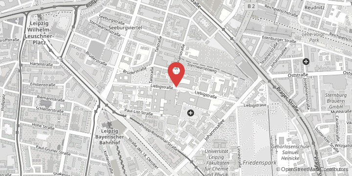 the map shows the following location: Faculty of Medicine and University of Leipzig Medical Center, Liebigstraße, 04103 Leipzig